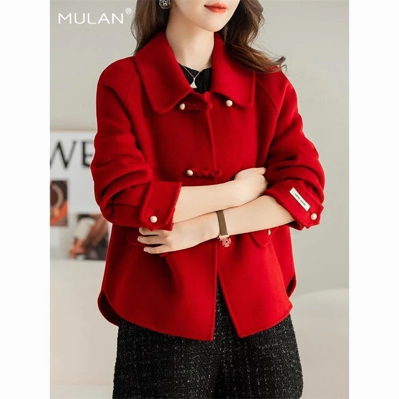 2024 Autumn Winter Women's New Wool Woolen Coat, Stylish And Slim Pure Hand Sewn Double-sided Woolen Coat, Trendy Cashmere Coat