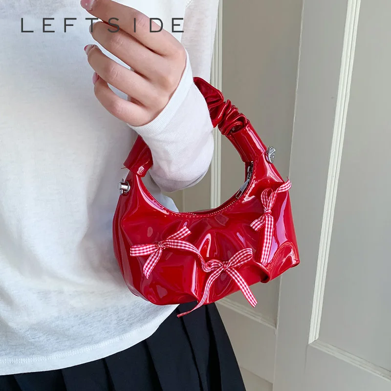 

LEFTSIDE Small Bow Design PU Leather Crossbody Bags for Women 2025 Summer New Trend Y2K Shoulder Bag Ladies Handbags and Purses