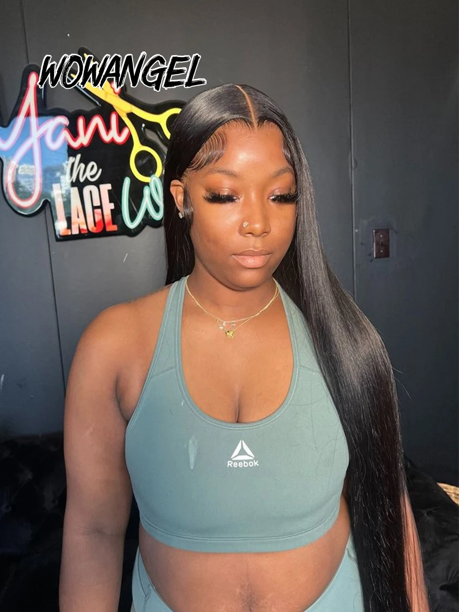 WowAngel 250% Pre Gebleekte 13x6 HD Lace Front Pruiken 34in Lijmloze Rechte Menselijk Haar Pruiken Pre geplukt Braziliaans Haar Voor Vrouwen - afbeelding 2