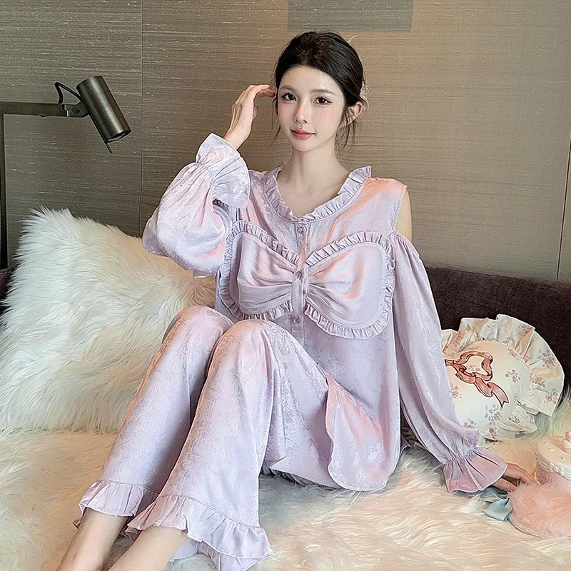 nuovo-pigiama-elegante-da-donna-in-jacquard-con-fiocco-stile-francese-indossabile-anche-fuori-casa-sottile-a-maniche-lunghe-e-pantaloni-per-primavera-e-autunno