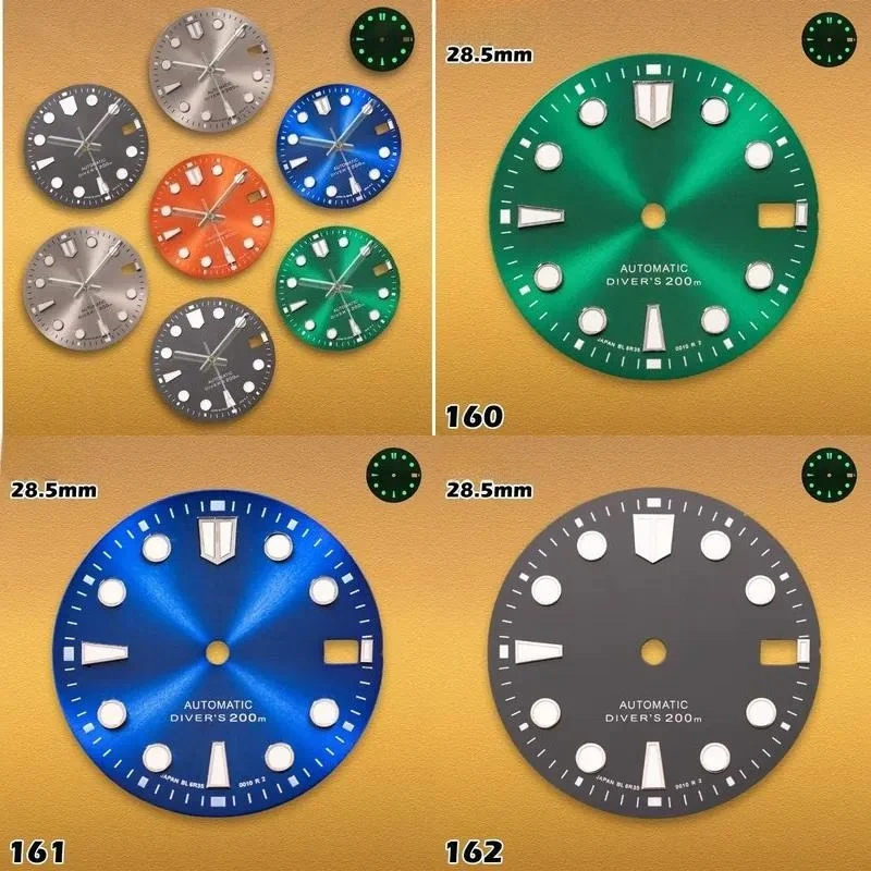 28.5mm Sunburst Diver's Dial NH35/NH36/4R Movements C3 Green Luminous Watch Modification Accessories repair Parts
