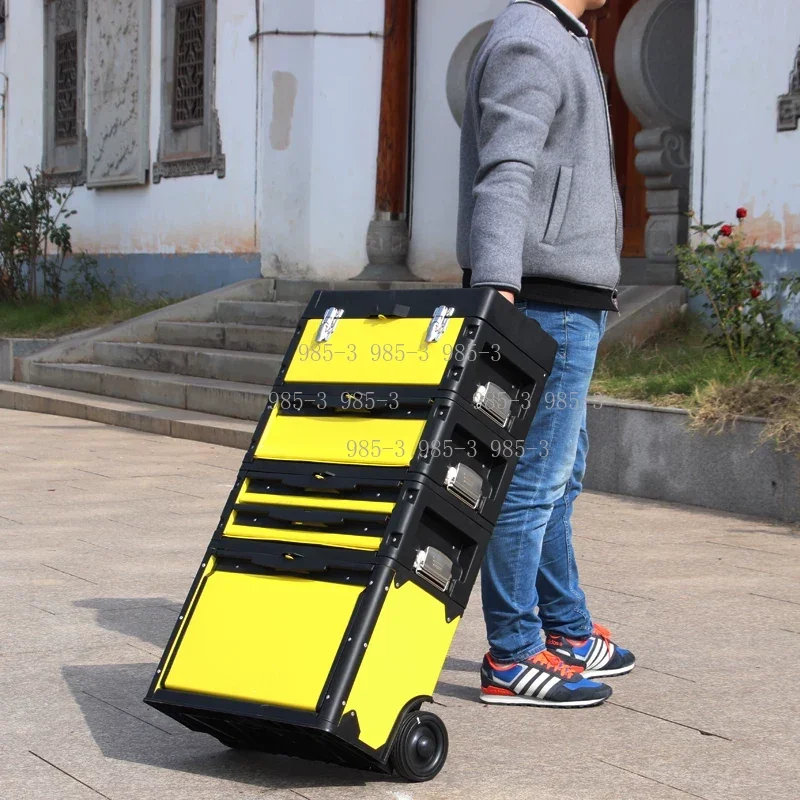 4-Layer Multifunctional Tool Box, Plastic Reinforced Iron Tie Rod Tool Chest for Hardware Storage