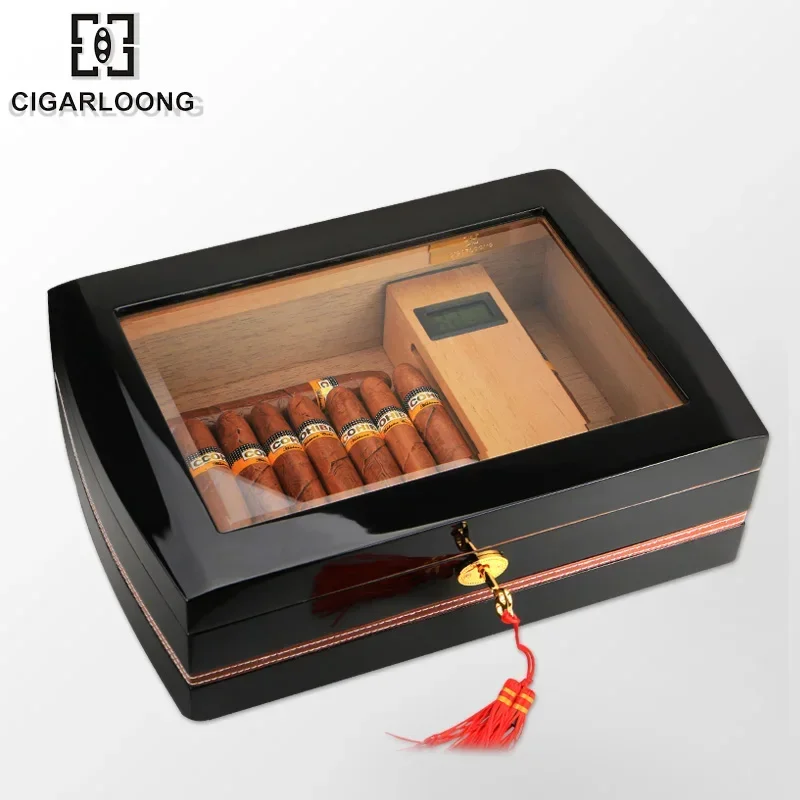 Cigar Box Transparent skylight Large Capacity Cedar Wood Cigar Humidor HH-115