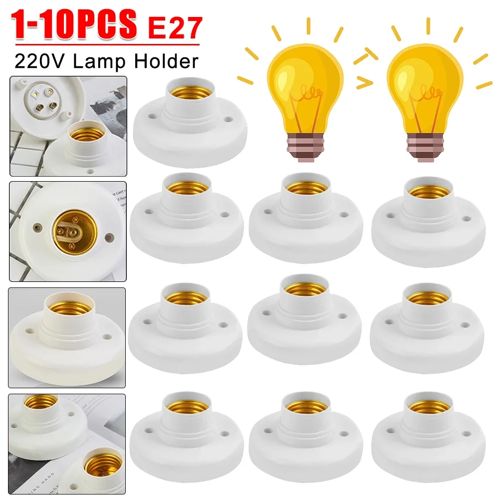 

1-10PCS E27 Screw Cap Socket 220V White Ceiling Light Lamp Bulb Fixing Base Stand Light Bulb Holder Lamp Fixing Socket For Home