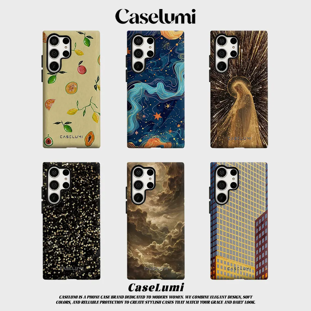 GOLDEN FRUIT For Samsung Galaxy Phone Case S23 S20 S25 FE S24 Plus S26 Ultra 2-IN-1 Shockproof Bumper Hard PC