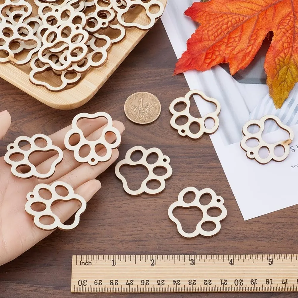 50 قطعة القرط الخشبي غير المكتمل الفراغات جرو الكلب النمر باو مخالب يطبع القواطع علامة استرخى مجوهرات الفراغات سحر القرط المعلقات #3