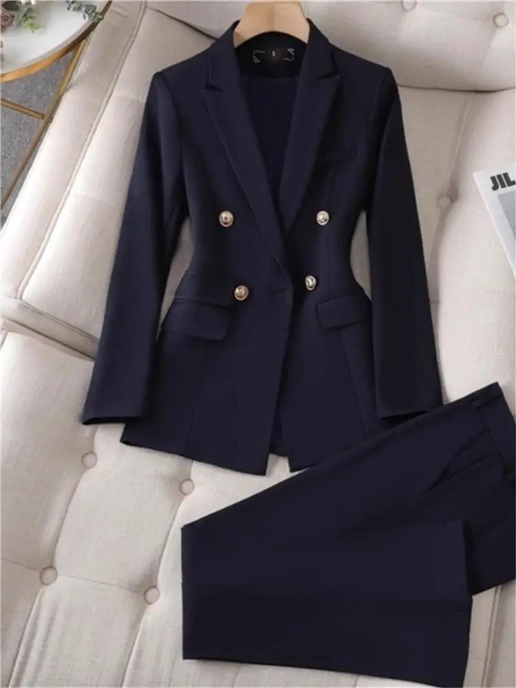 

Ele Bla Double-Row Buttoned Casual Sle Women's Suit Jaet Profional Workwear Cleanfit Long Sve Office orm Top