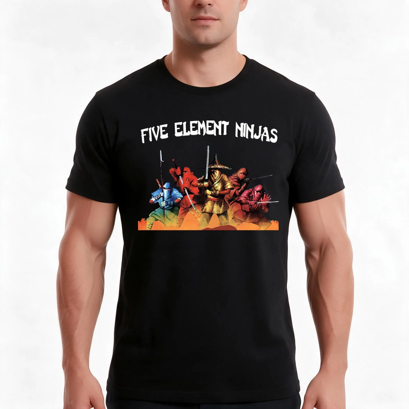 Five Element Ninjas T-Shirt, Summer Casual Cotton Tee, Oversized Streetwear Tops, Vintage Graphic Print, Loose Fit Short Sleeve