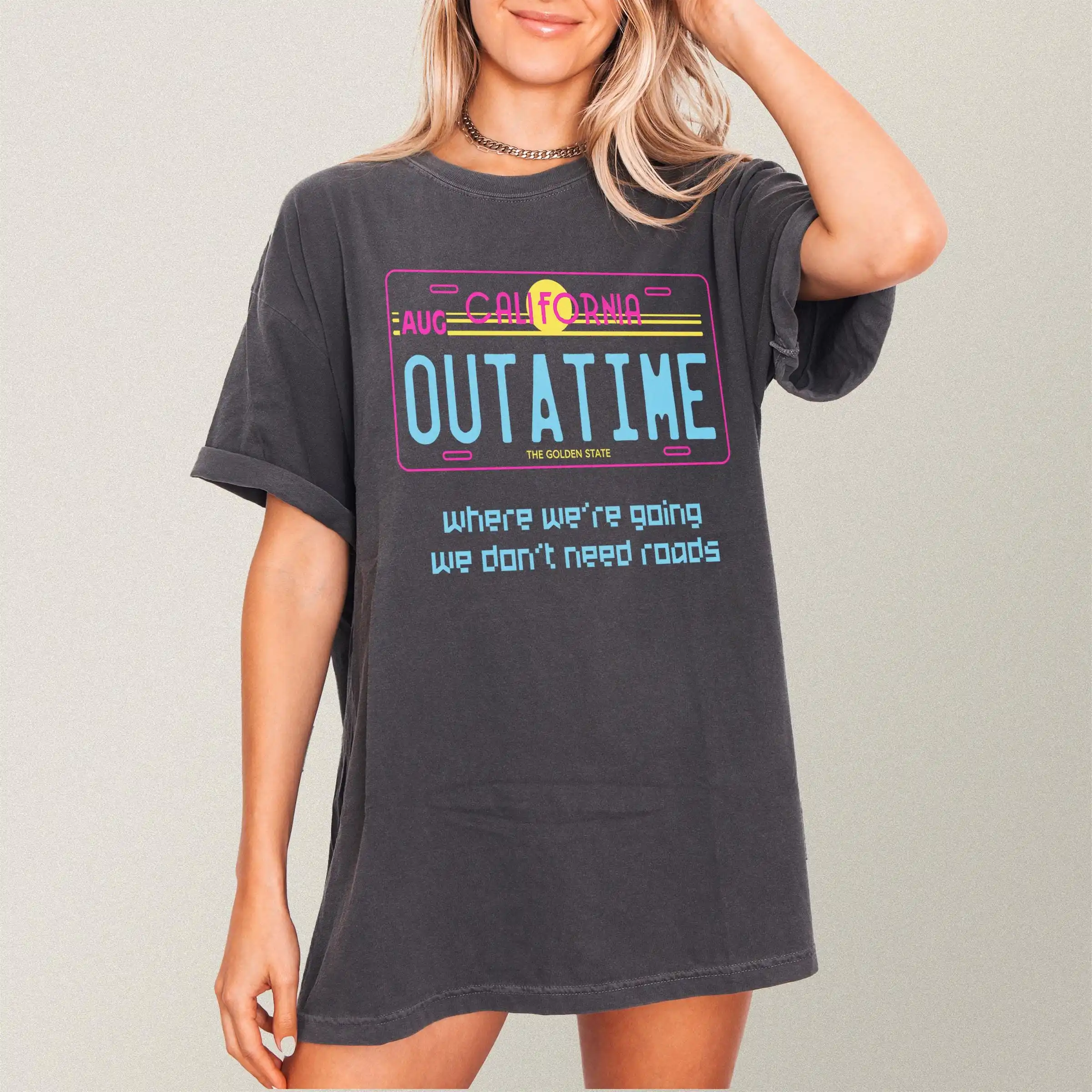 Future Sci-Fi 80s Movie T-Shirt, Retro Outatime License Plate Back to Film Graphic Tee