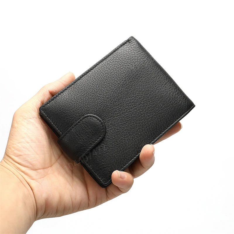 Yao Dong Men's Black Wallet Genuine Leather Short Purse RIFD Soft Cowhide Leather Wallet Male Female Money Cash Purse Card Walle