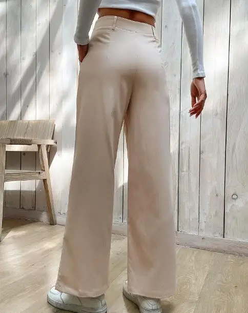 Jesienne spodnie damskie w jednolitym kolorze z wysokim stanem, wyszczuplające, proste nogawki, eleganckie spodnie do kostki w jednolitym kolorze, proste nogawki.