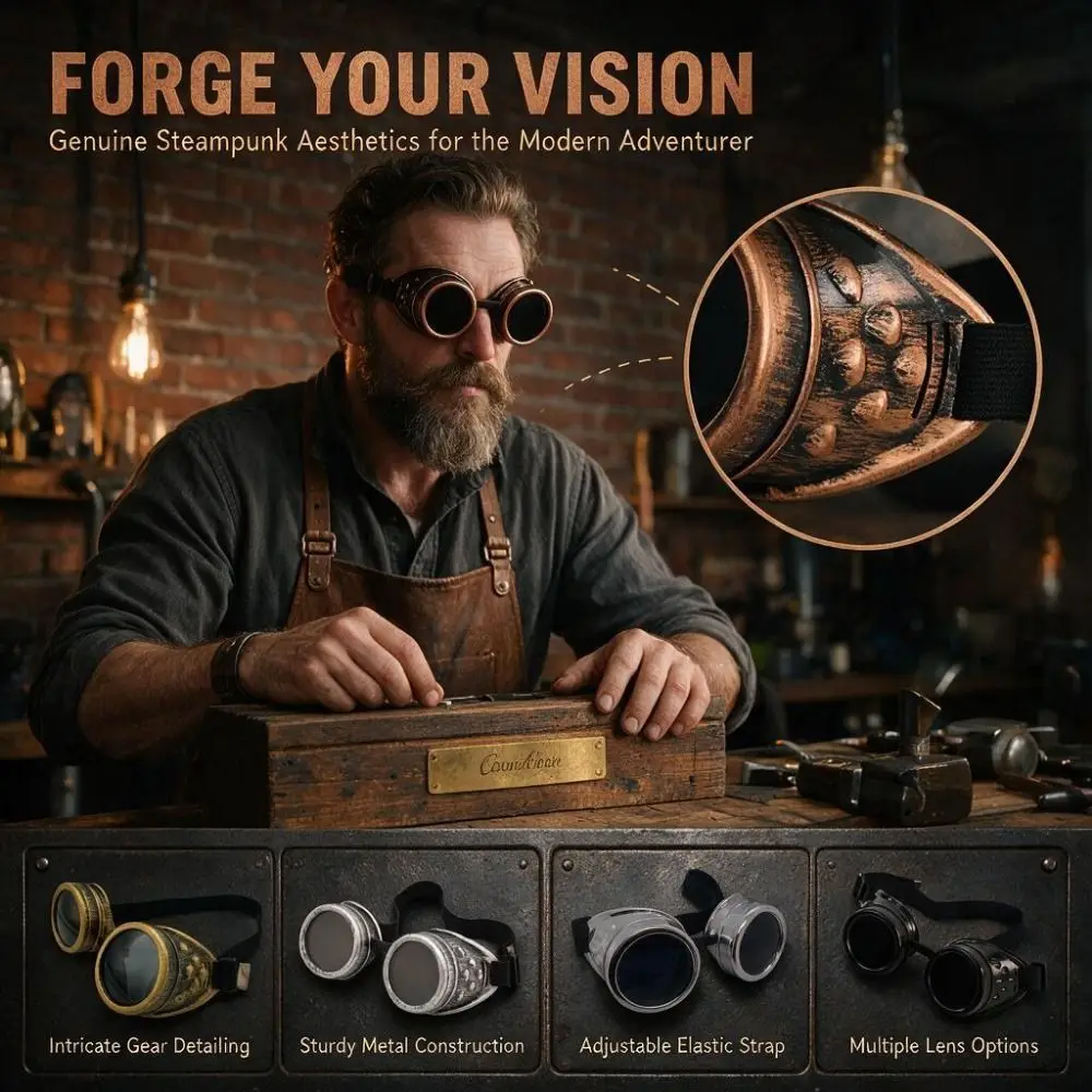 Vintage Fashion Retro Steampunk Goggles Metal Windproof Steampunk Glasses Unisex Design Adjustable Driver Goggles Cosplay