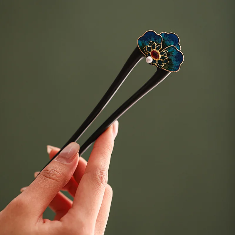 Intangible Cultural Heritage Fashion National Style Silk Silk Edelweiss U-Shaped Sandalwood Hairpin New Chinese Pure Handmade