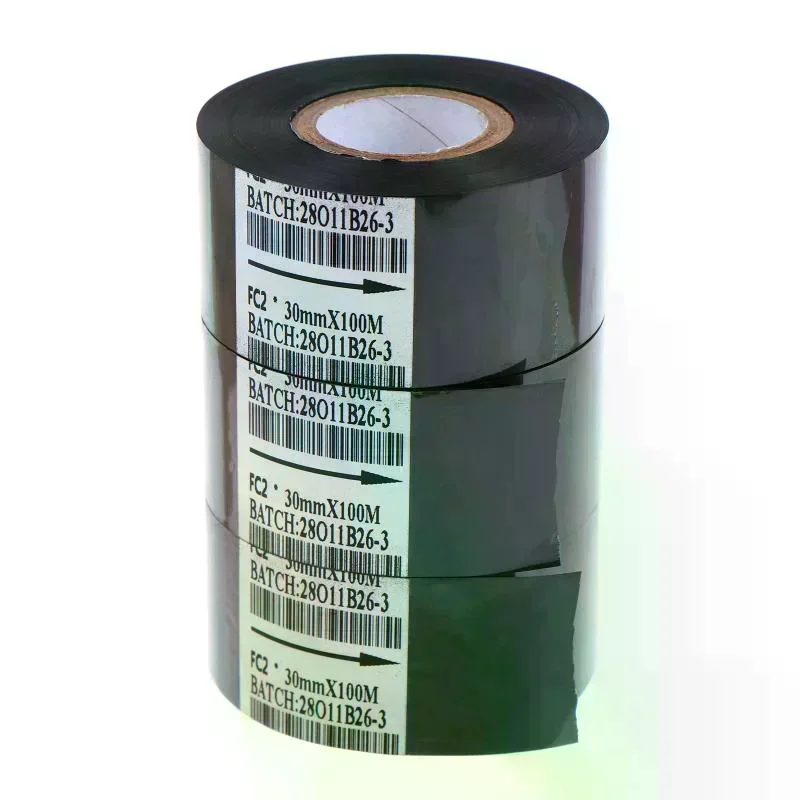 FC2 30mm*100m Black Thermal Printing Ribbon For Stamping Machine Printer Ink Heat Transfer Tape Production Date Printing