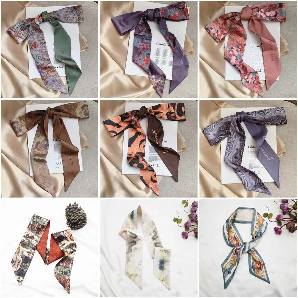 

New Floral Headband Oil Painting Ribbon Headscarves Chinese Style Neck Tie