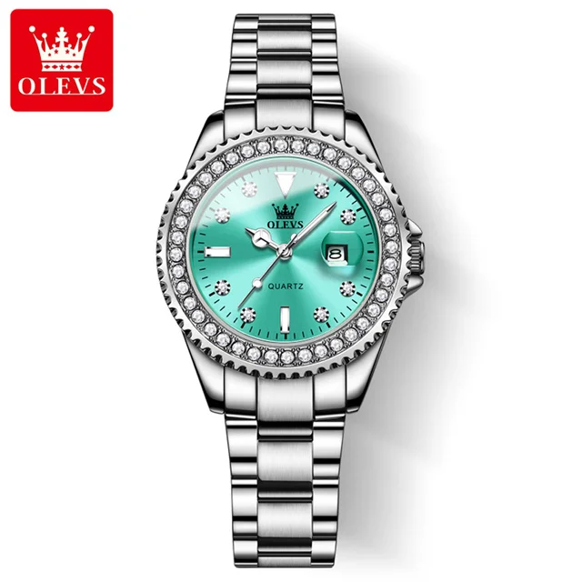 OLEVS Original Diamant Zifferblatt Quarzuhr für Frauen Mode Elegante Damen Uhren Edelstahl Wasserdichte Damen Armbanduhr 4