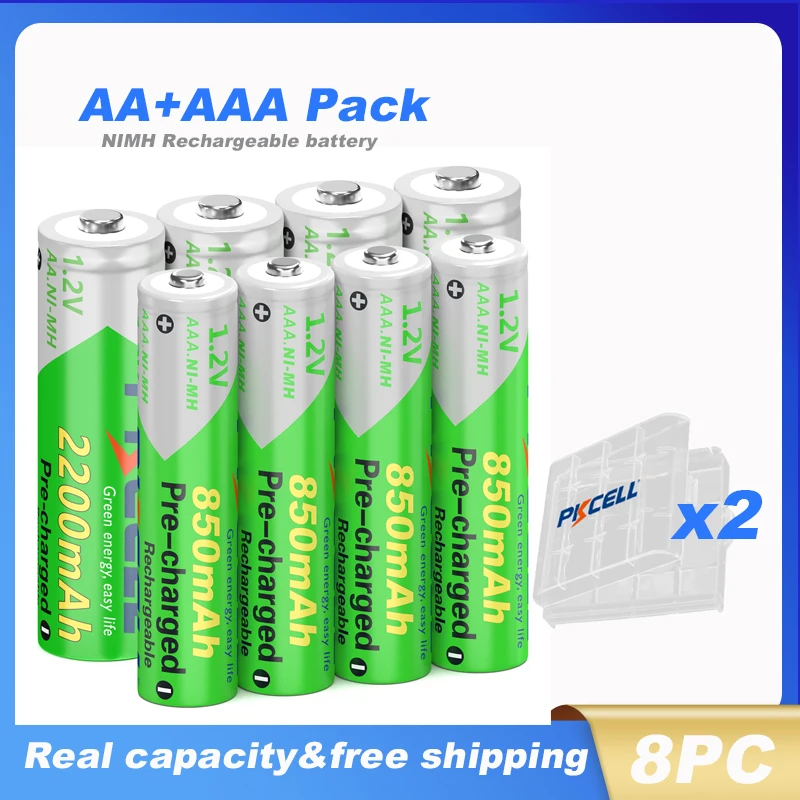 4-24PC PKCELL AA Battery +AAA 1.2V NI-MH AAA/AA Rechargeable batteries and battery Box for flashlight toy