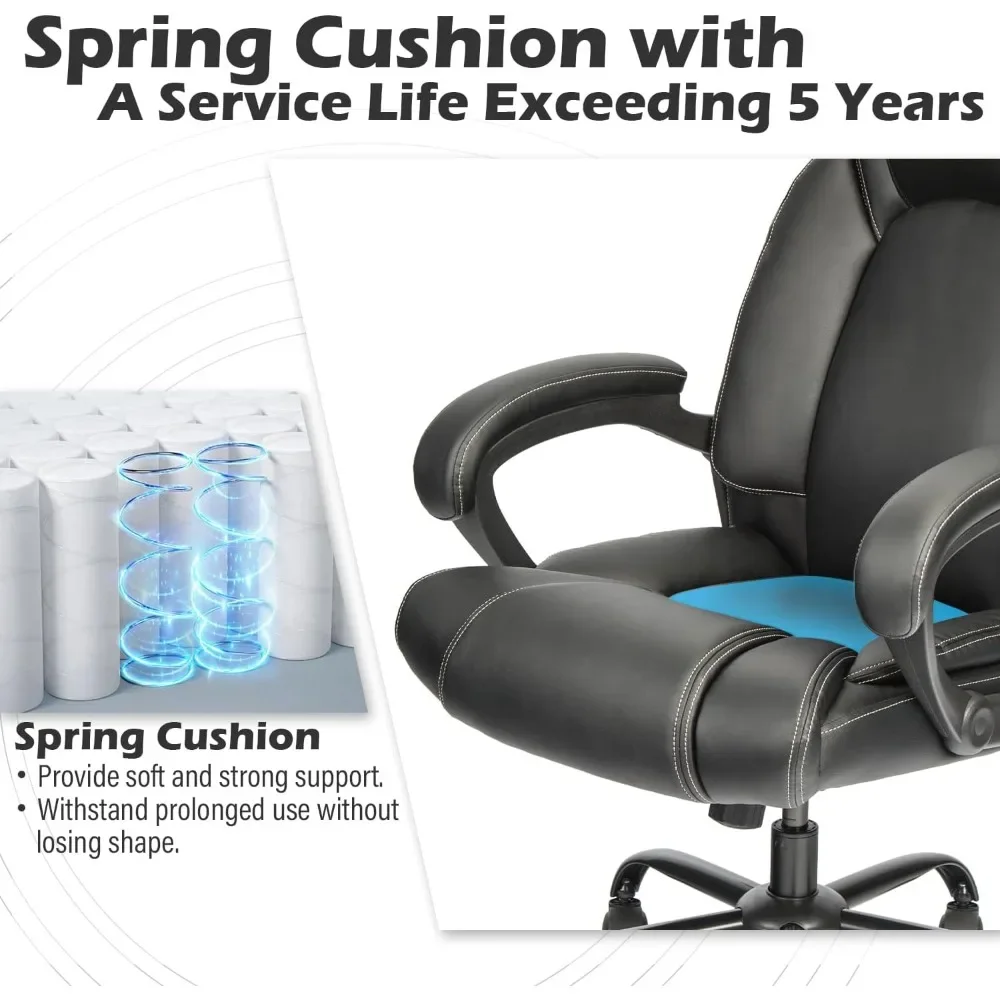 Office Chair  with hydrolysis-Resistant Leather Spring Cushion Ergonomic Support Tilting Function Upholstered in Bonded Leather