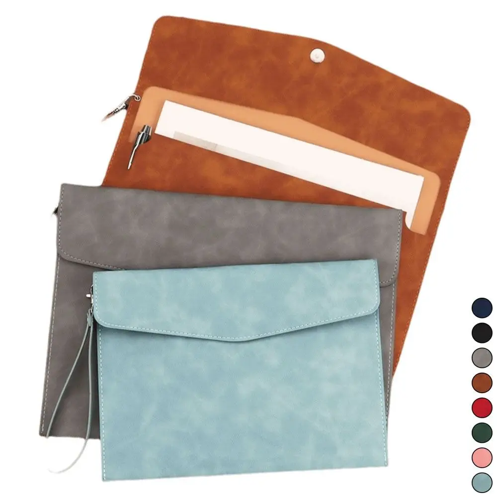 

Portable A5 Leather Document Bag Large Capacity with Handle Business Briefcase Waterproof Laptop Cases Office Organizer