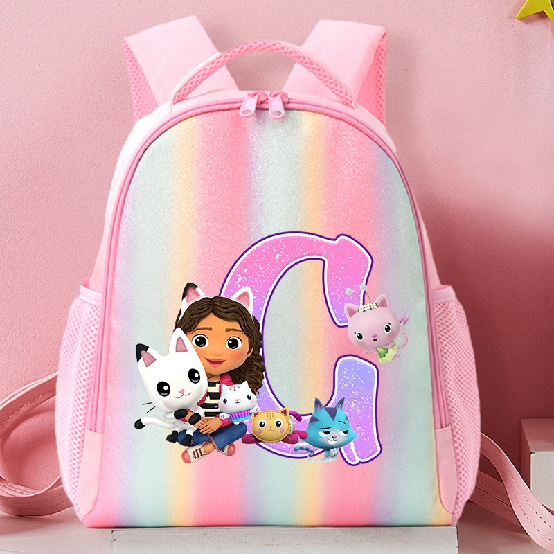 

Gabbys Dollhouse Kids Backpack Letter A-Z Girl Student Rainbow Backpack Cute Cartoon School Rucksack Children Birthday Gift
