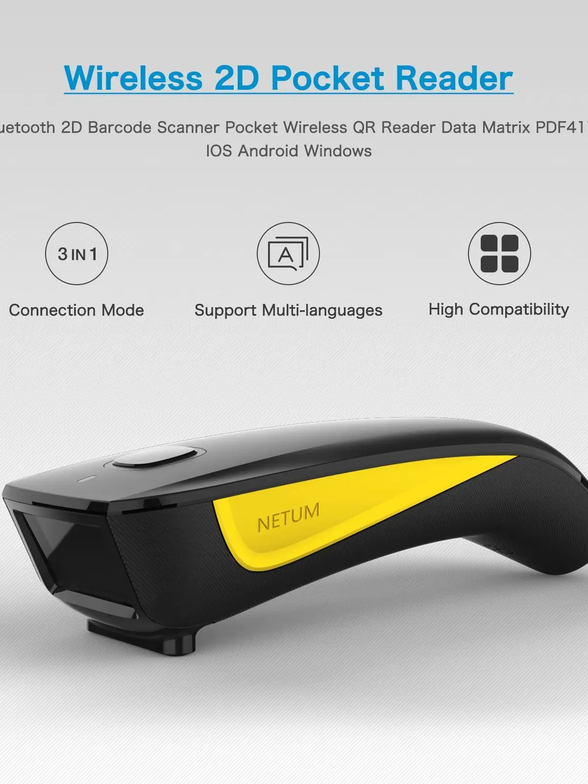 NETUM C750 Bluetooth 2D skaner kodów kreskowych kieszonkowy bezprzewodowy czytnik QR matryca danych PDF417 IOS Android Windows — zdjęcie produktu 7