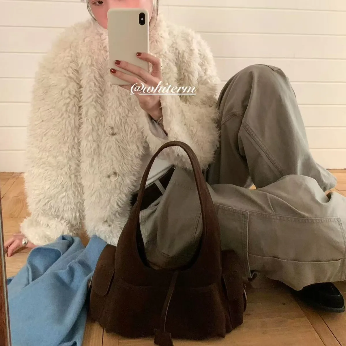 Suede Bag Light Luxury Niche High-end Large-capacity Commuting Handbag Shoulder Bag Fashionable Personality Solid Simple