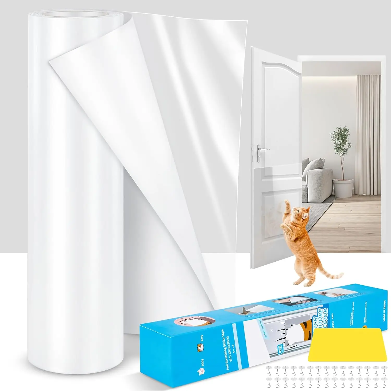 

Thickened Vinyl Cat Scratch Furniture Protector, 130"x9.4", Flexible & Sticky
