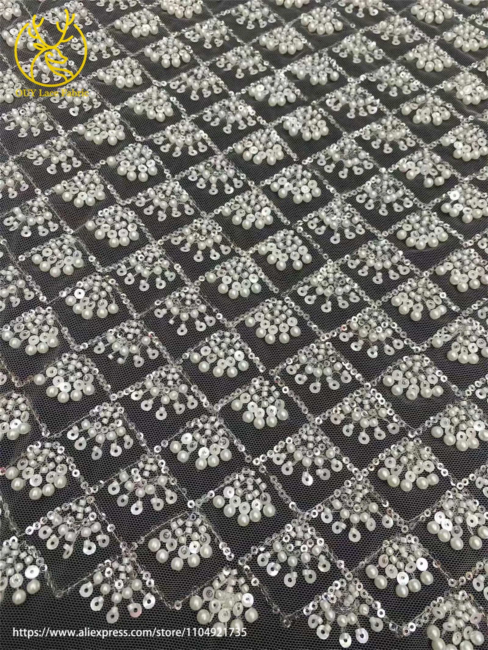 Afrikanischer Perlen-Spitzenstoff 2026 Himmelblau Neueste Nigerianische Französische Pailletten-Tüllspitze Brautkleid Hochzeitskleid Material – Detail 9