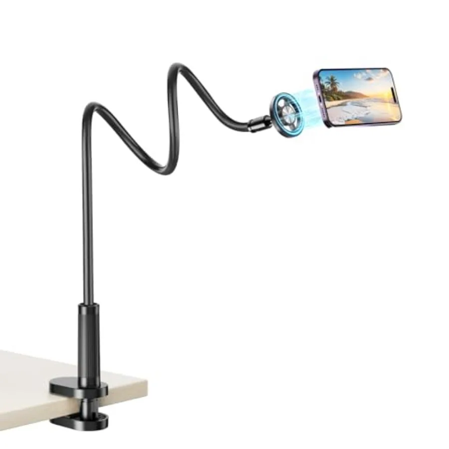 

Magnetic Gooseneck Phone Holder for Bed, Flexible Long Arm Overhead Phone Mount 360 Adjustable for Desk Bedside, Hands Free Cel