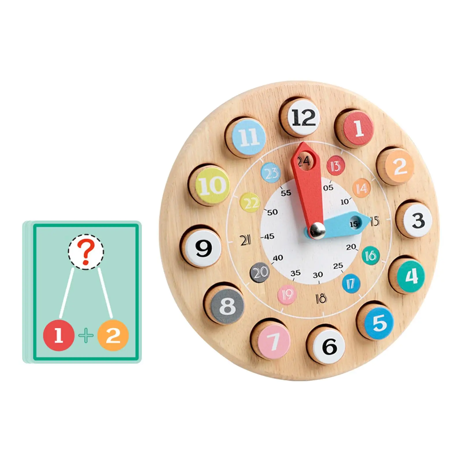 Drewniany Zegar Zabawka Ruchome Wskazówki Motoryka Mała Kolorowy Dekoracyjny Przenośny Wczesna Edukacja Układanka dla Dzieci w Wieku 1-3 Lat Niemowlę