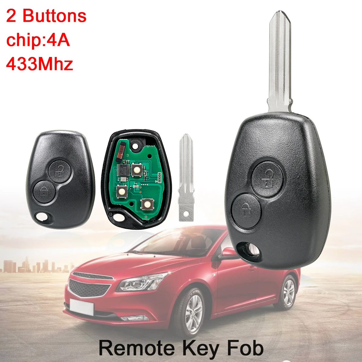 

2 Buttons 433MHz Car Remote Key Fob Shell Case Fit for Renault Trafic Sandero Logan Symbol Dacia Duster Logan Sandero 4D67 Chip