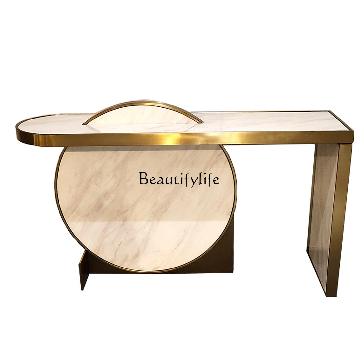 

FG17Light Luxury Marble Console Table Modern Villa Nordic Living Room Art Design Gold Wall-Mounted Stainless Steel Entryway Tabl