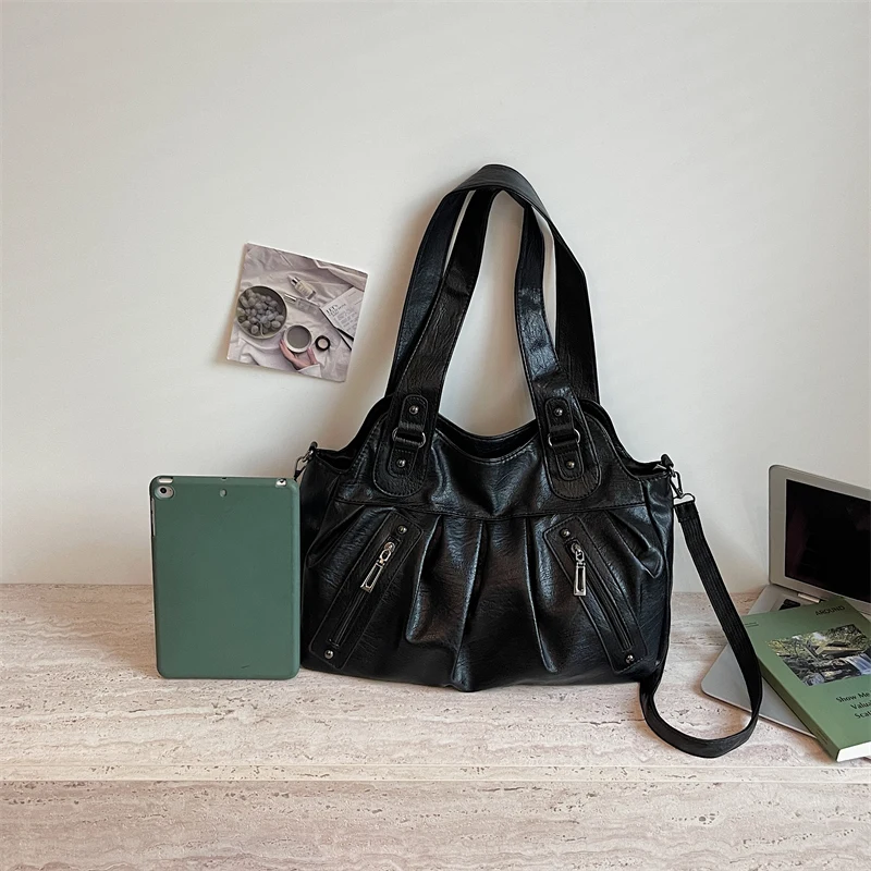 Vintage PU-Leder Tragetasche für Damen, Große Kapazität, Casual Tragetasche, Damen Schulter- und Umhängetasche für Arbeit, Reisen und den täglichen Gebrauch – Detail 22