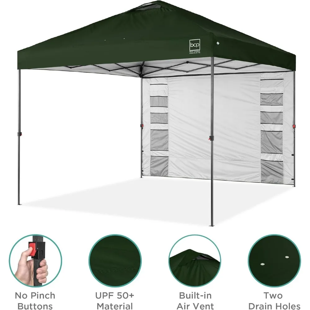 Tragbares 10 x 10 Fuß großes Pop-Up-Überdachung mit Seitenwand, 10 Taschen, Tragetasche, 1 Tasten-Setup, 4 Gewichtstaschen – einfache Einrichtung für den Außenbereich