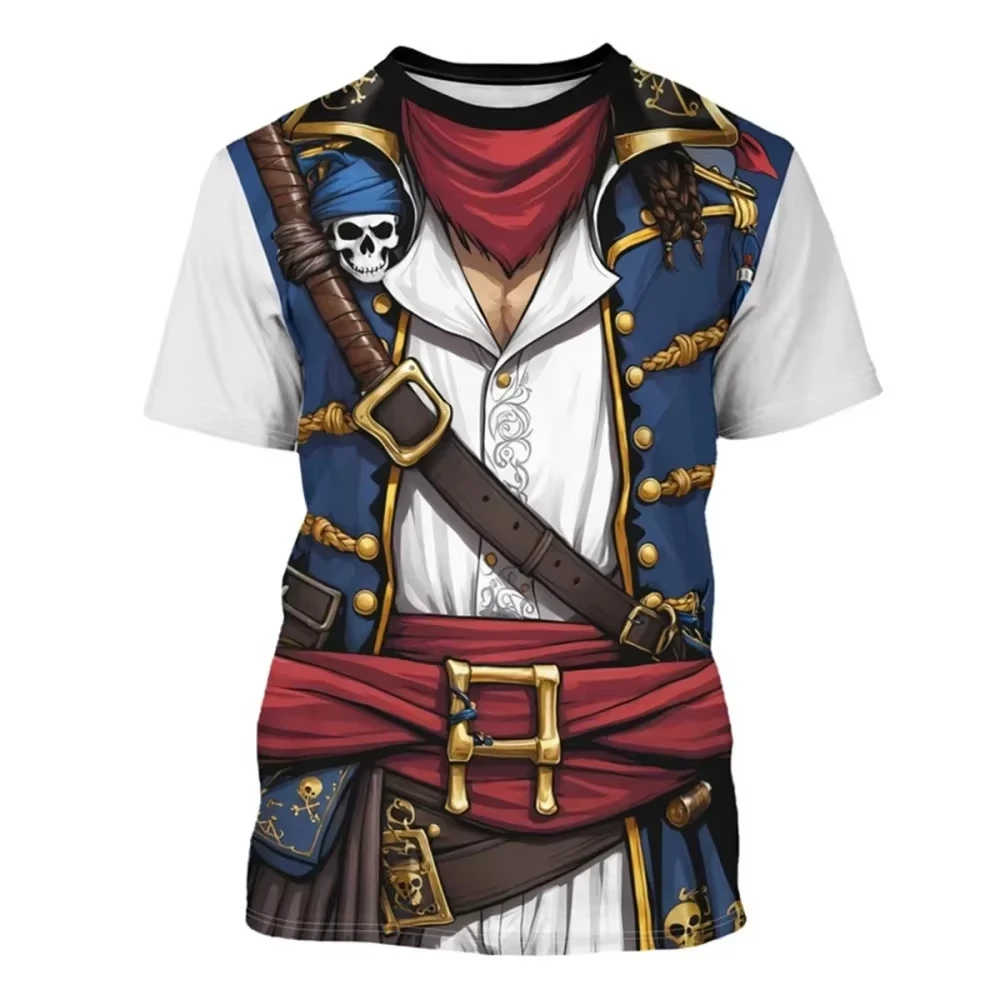 2026 Summer Halloween Funny Pirate Suit Graphic T-shirt Men Women Kids Family Matching Novelty 3D Cosplay Short Sleeve Top