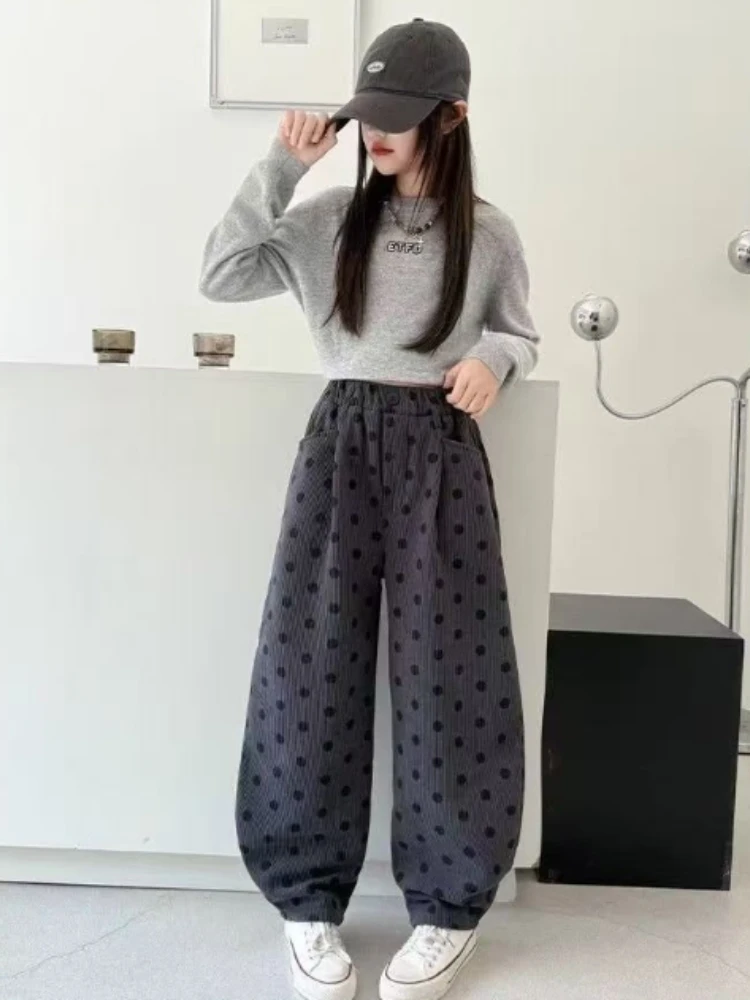 Girls Fleece Lined Sweatpants Autumn Winter Thick Loose Pants Warm Casual Trousers Kids Bottoms