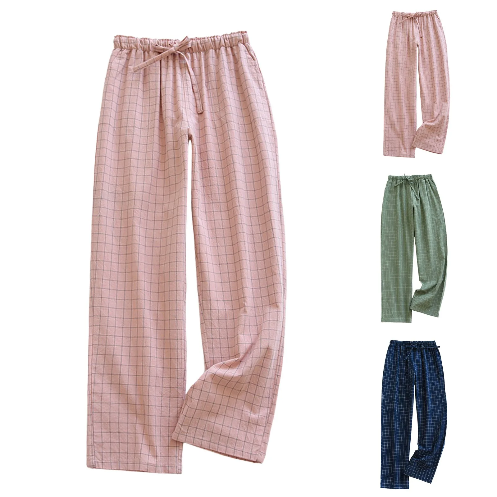 Pantalones de pijama de gasa de algodón para Mujer, ropa de estar por casa para parejas, pantalones sueltos estampados para dormir, pantalones para Hombre y Mujer