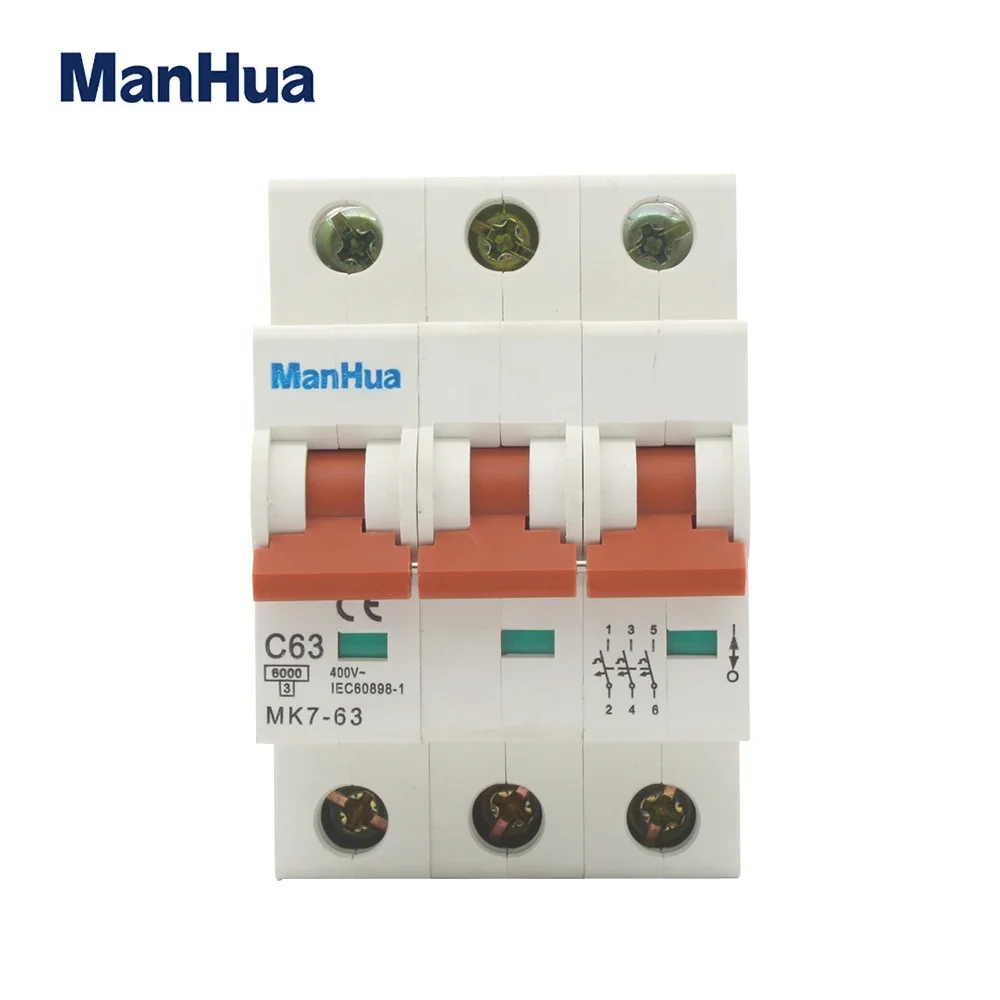 ManHua MK7-63 L7 Type 3 Poles High Current Capacity Mini Circuit Breaker with Green/Red LED Color Indicator