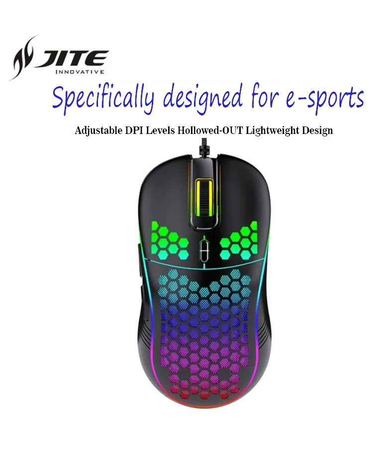 

JITE 2.4G Wireless Gaming Mouse RGB Lighting Lightweight Honeycomb Adjustable DPI for Desktop Laptop