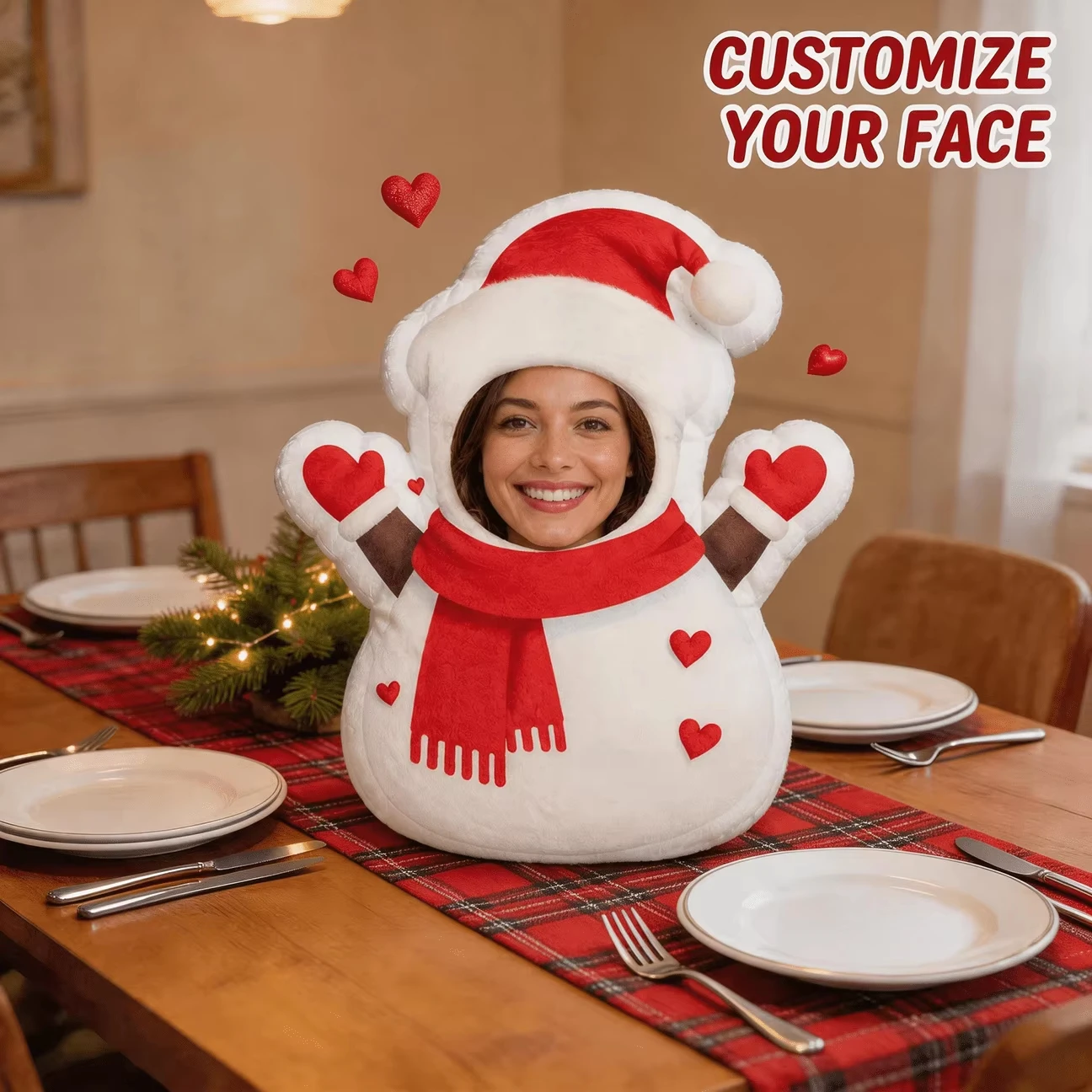Custom Face Snowman Pillow Single Side Print Upload Your Own Photo Christmas Figure Plush Cushion Xmas Holiday Decor Gift