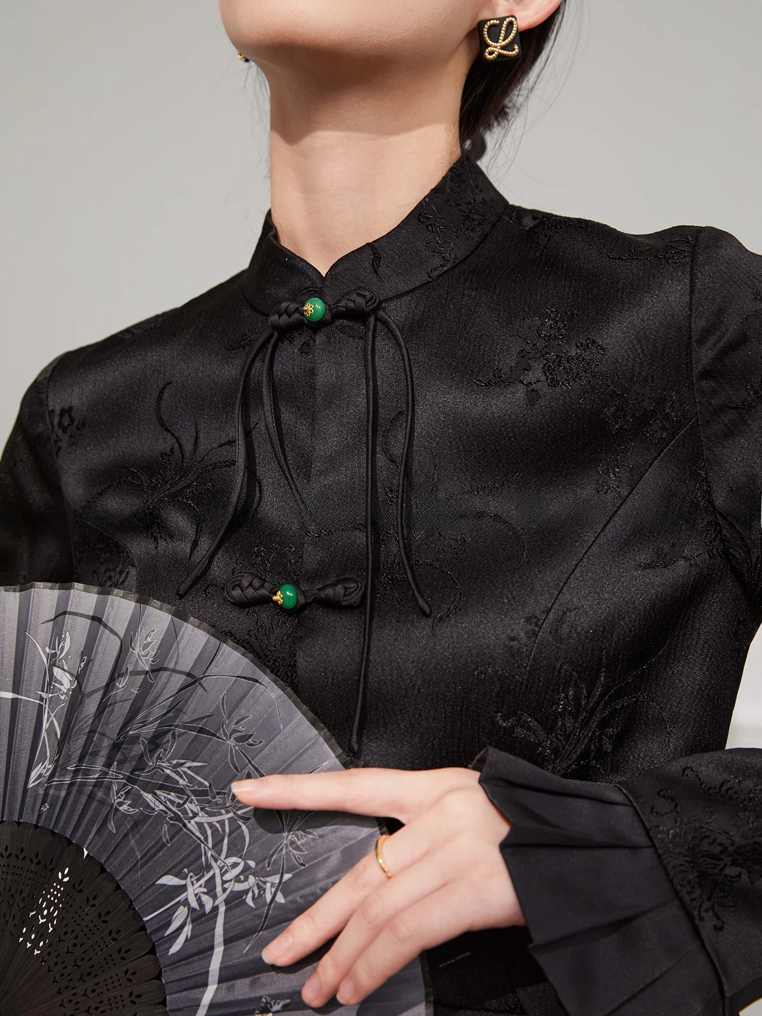 

Женская блузка Ele Bla в китайском стиле, весенне-осенняя, на пуговицах, приталенная, с длинным рукавом, с цветочной вышивкой