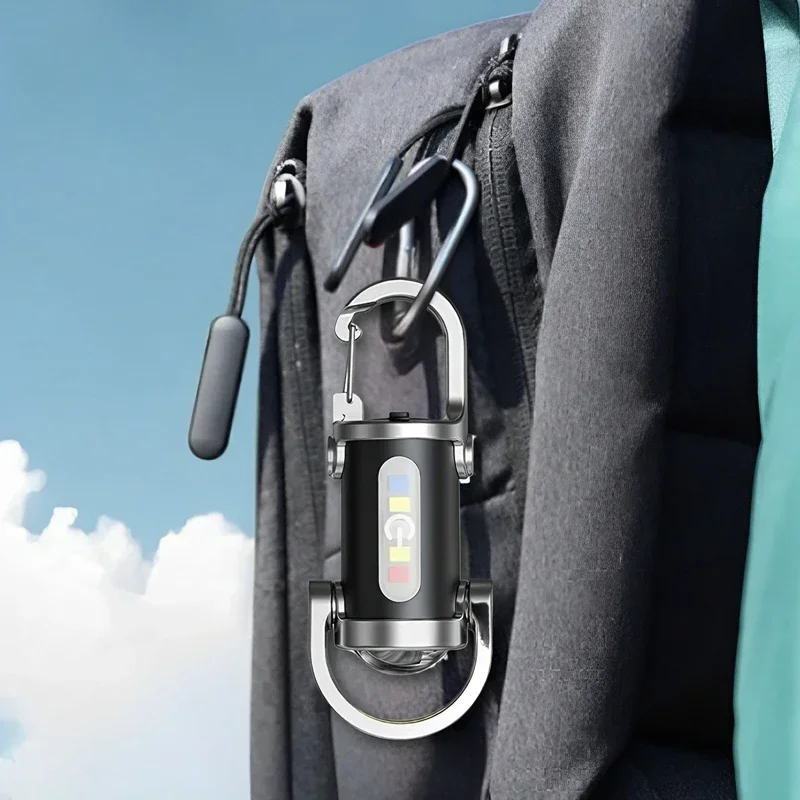 Powerful Mini COB LED Keychain Flashlight USB Rechargeable Hanging Work Light Waterproof Keyring Camping Walking Pocket Lamp