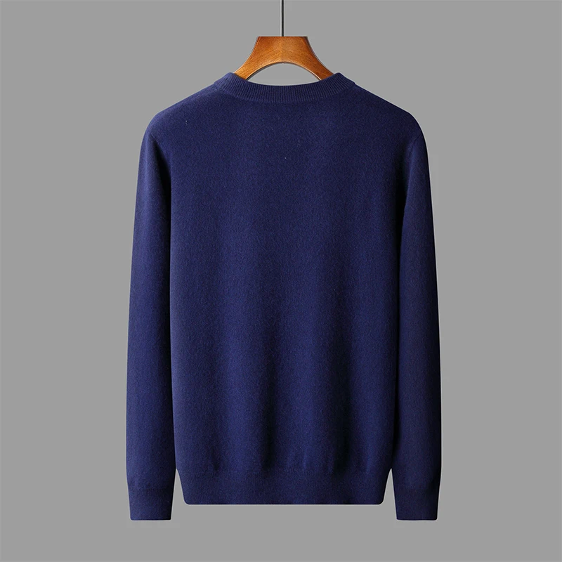 Autumn and winter new 100% pure wool men's round neck business jacquard sweater loose pullover bottoming sweater