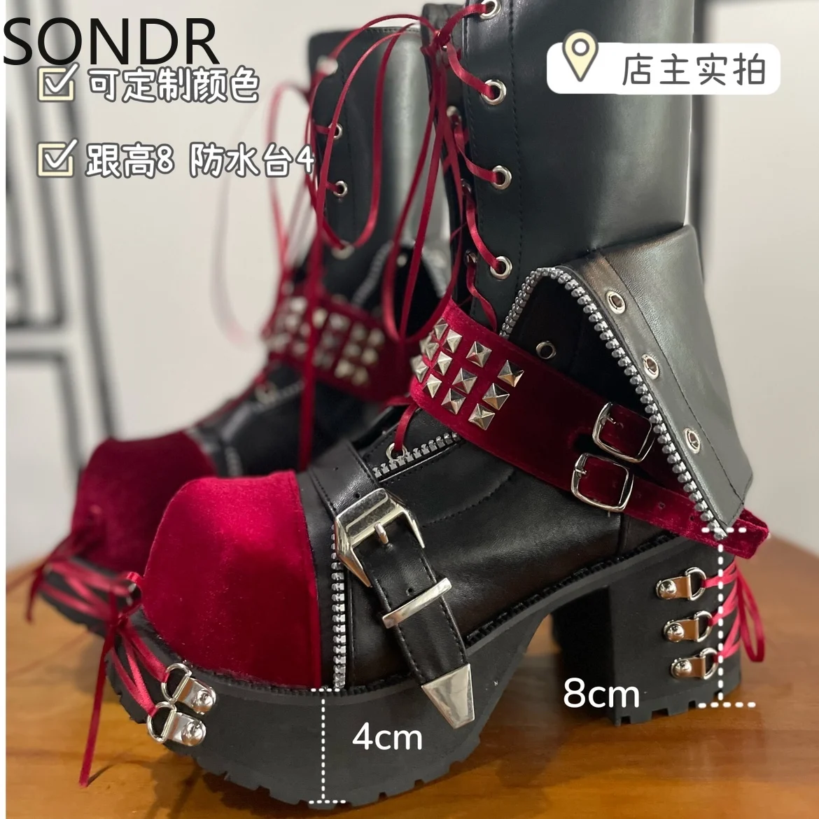 Womens Rivets Studs Platform Ankle Boots Zipper Punk Block High Heel Belt Buckle Shoes Plus Size Dark Gothic  New 2024