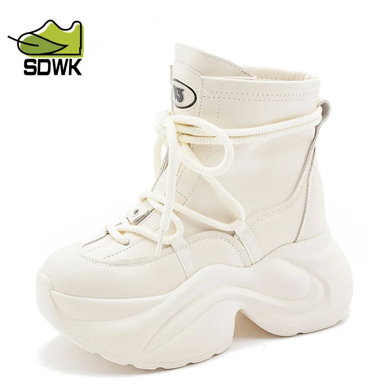 

SDWK 9cm Women Platform Wedge Ankle Boots Chunky Sneakers Woman Casual Autumn Spring Firm Shoes QA048