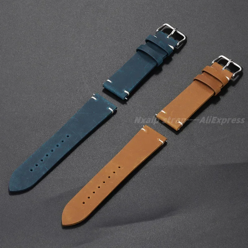 Vintage Leather Watch Strap 18mm 19mm 20mm 21mm 22mm Handmade Stitching Cowhide Watchband for Omega Bracelet Watch Accessories