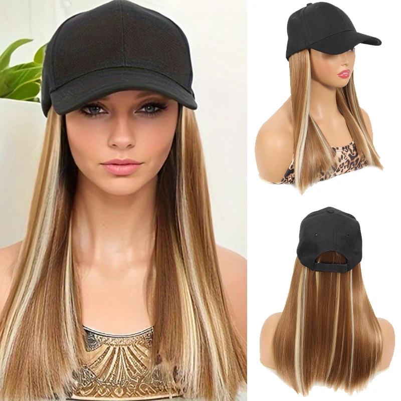 Black duckbill hat straight hair hat wig synthetic fiber wig women's wig easy to wear for daily use when going out