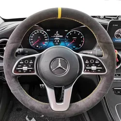 Hand-stitched Non-slip Suede Car Steering Wheel Cover for Mercedes Benz A-Class W177 B-Class W247 C-Class W205 CLS-Class Parts