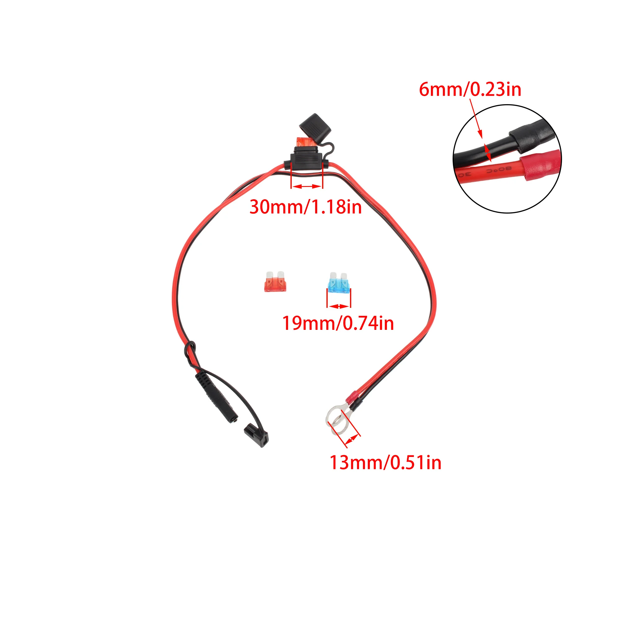 Motorcycle SAE to Ring Terminal Extension Cable Disconnect Power Cord Battery Charging Wire Fuse Holder Wiring Harness Adapter