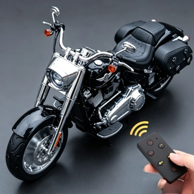 Remote Start Spray 1:6 Softail Fat Boy American Motorcycle Alloy Metal Diecast Model Computer Desktop Ornaments